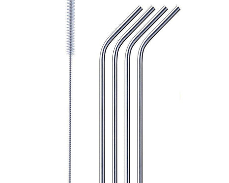 Reusable Stainless Steel Drinking Straws Bent (4 Bent Straws, 1 Brush)