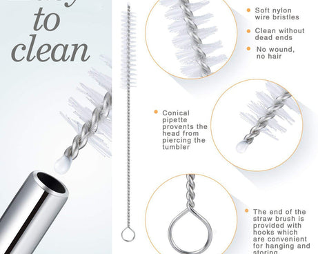 Reusable Stainless Steel Drinking Straws Bent (4 Bent Straws, 1 Brush)