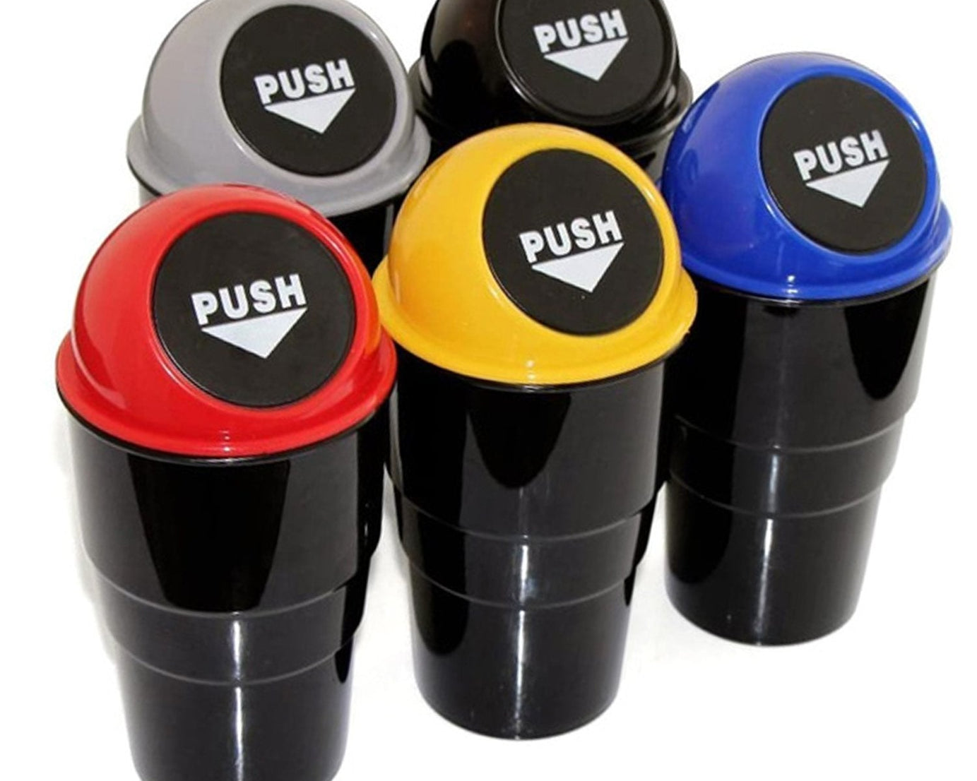 Various views of mini car trash bin showing utility