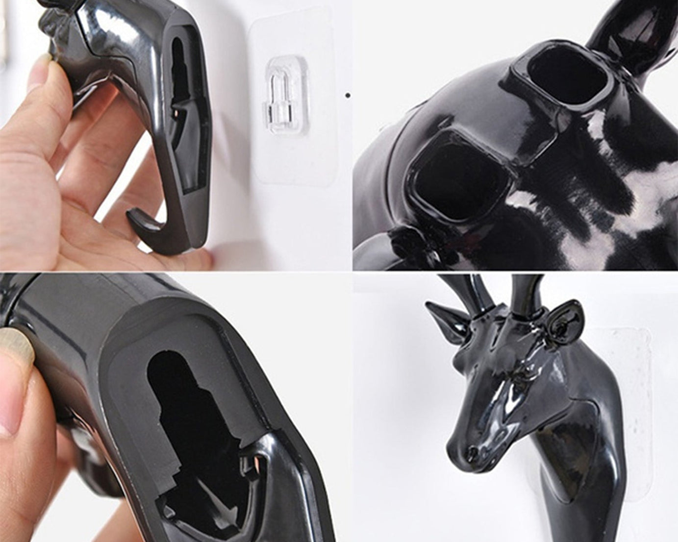 Adhesive deer head hook for stylish wall or door mounting