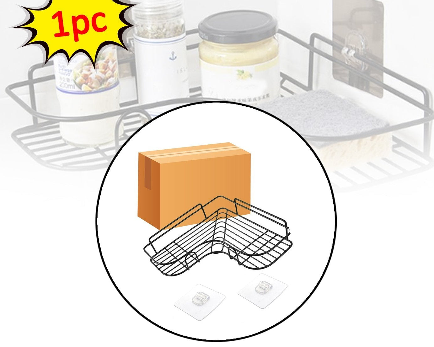 Self-adhesive corner shelf for bathroom storage