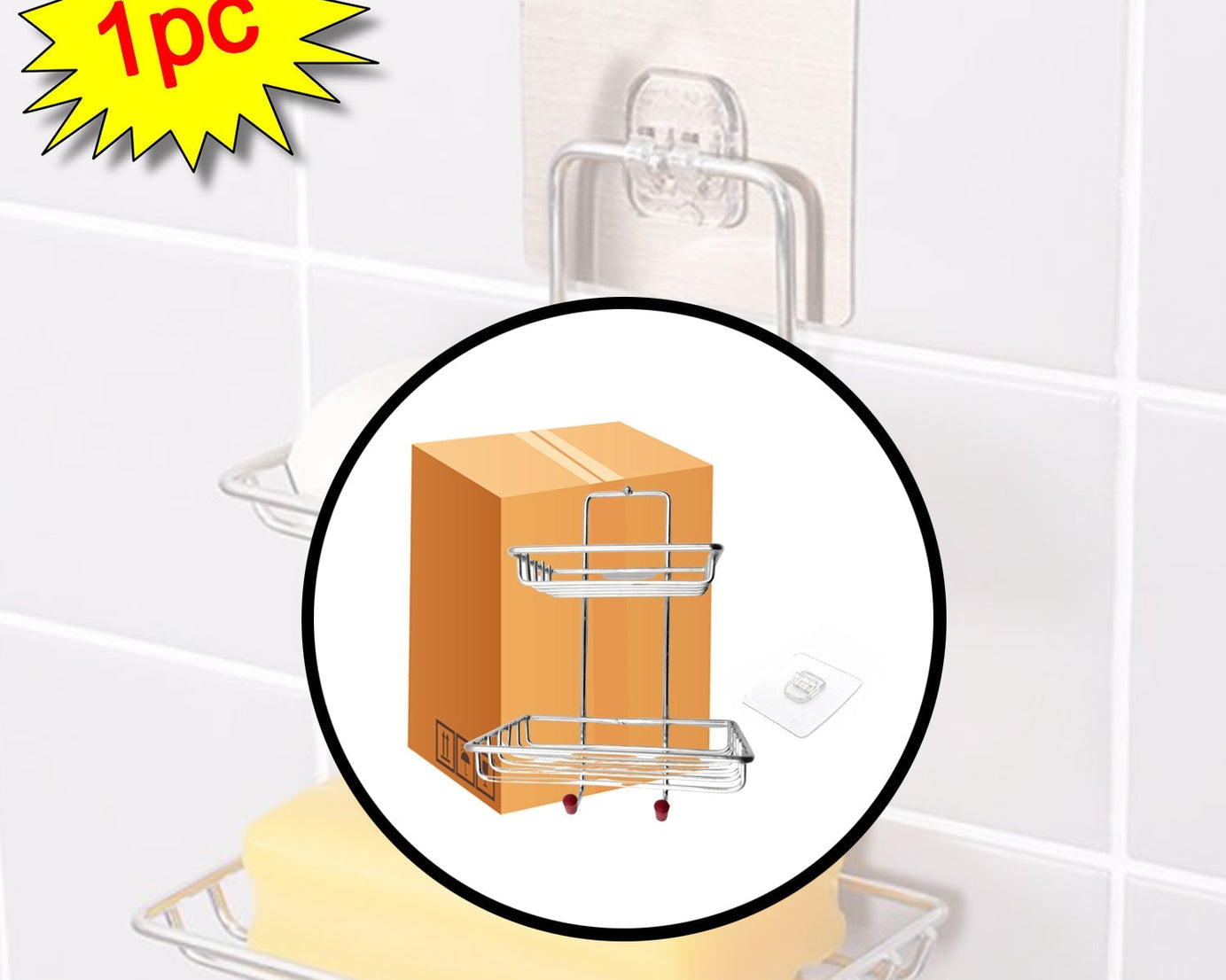Bathroom rack with hooks for soap and accessories