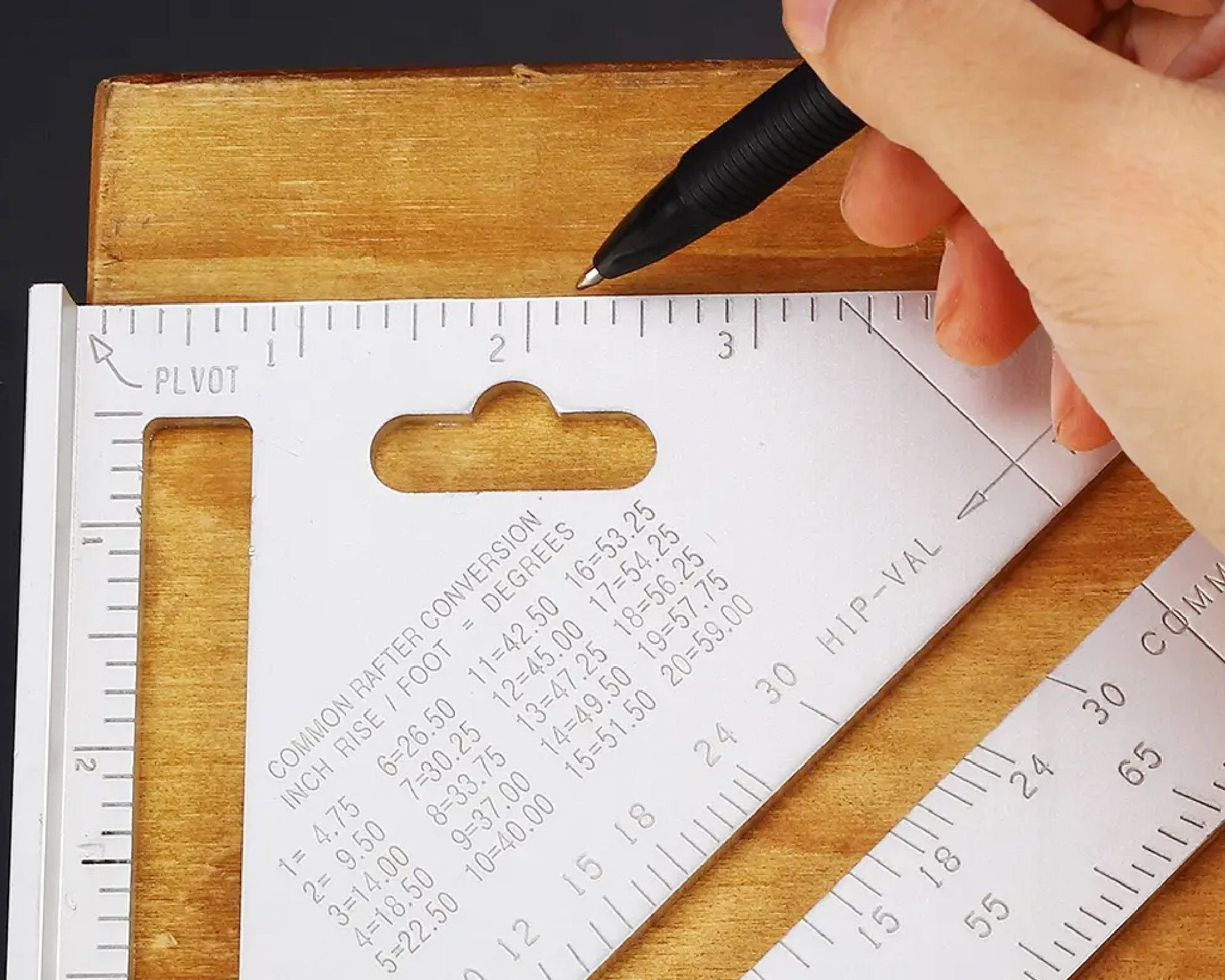 Handy triangle measurement tool with double scale.