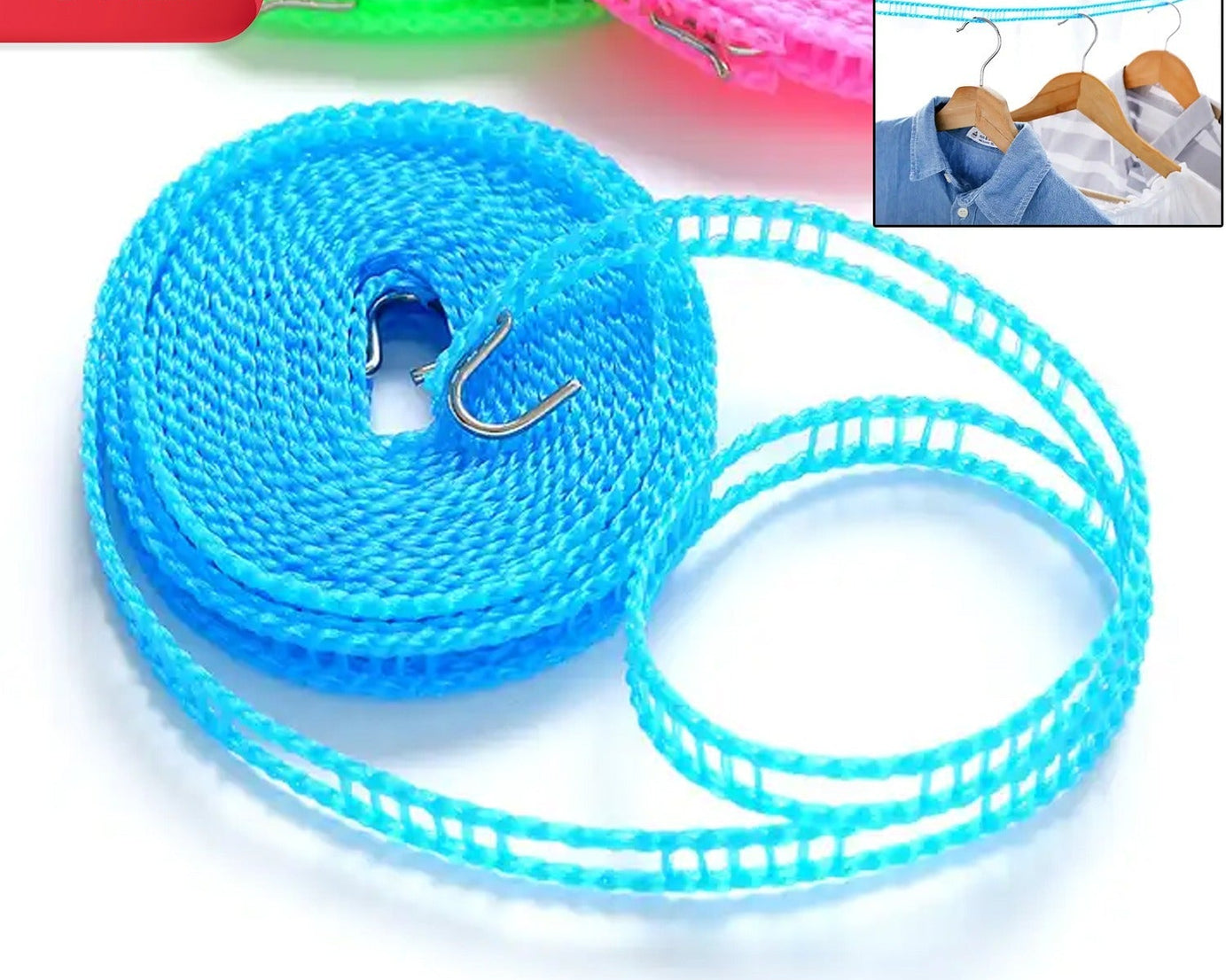 8861 3 Meters Fiber Rope Anti-Slip Clothes Washing Drying Nylon Rope Japan Style Rope with Hooks, Durable Camping Clothesline Portable Clothes Drying Line Indoor Outdoor Laundry Storage for Travel Home Use (3 Mtr.)