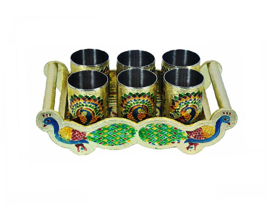 Peacock design serving tray with handles