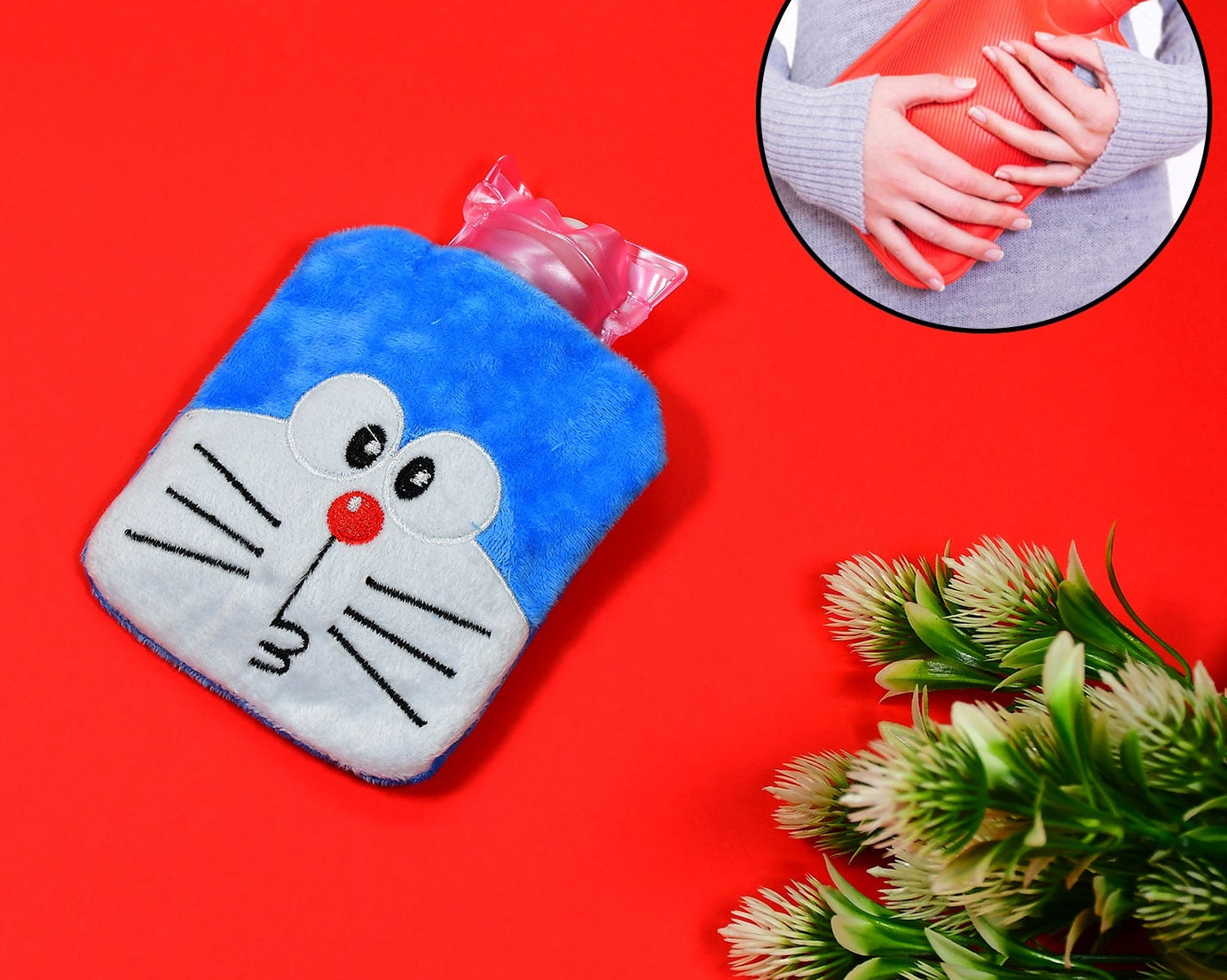 Hot water bag with Doremon cover for neck and shoulder pain relief