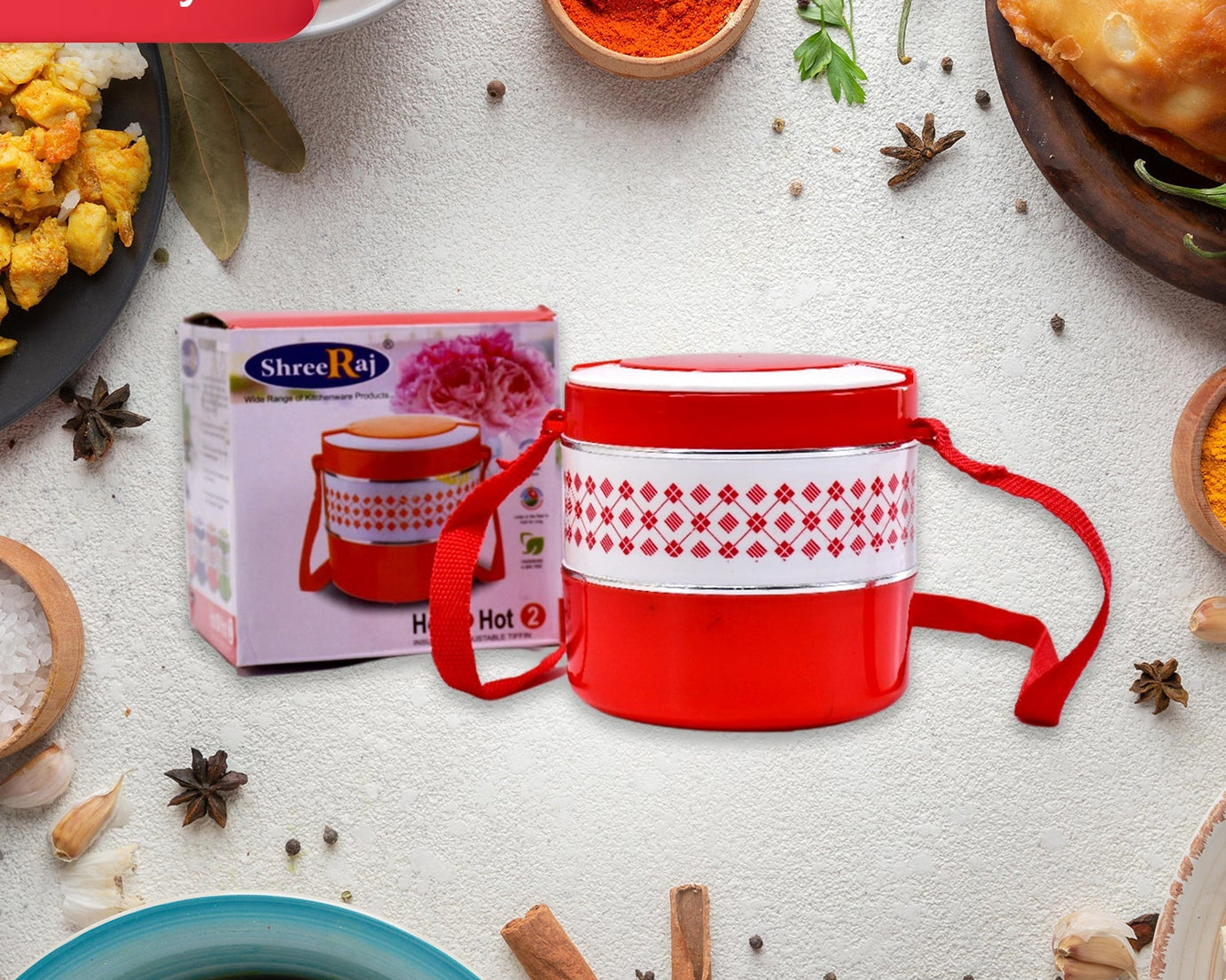 Adjustable tiffin set with 2 containers.