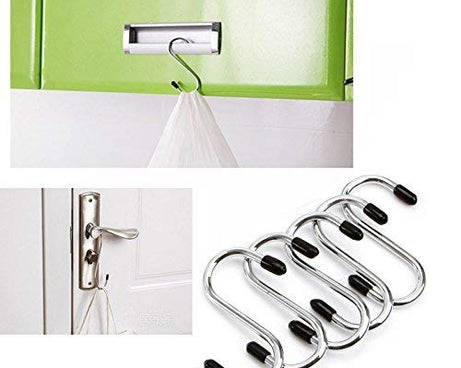 Heavy-duty stainless steel hooks, S-shaped design, pack of five.