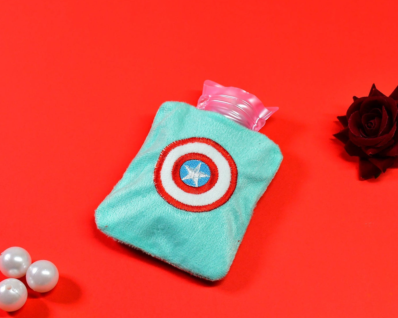 6517 Captain America's Shield small Hot Water Bag with Cover for Pain Relief, Neck, Shoulder Pain and Hand, Feet Warmer, Menstrual Cramps.