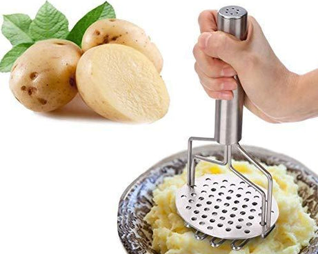 Hand masher for vegetables, dal, and baby food, made of stainless steel