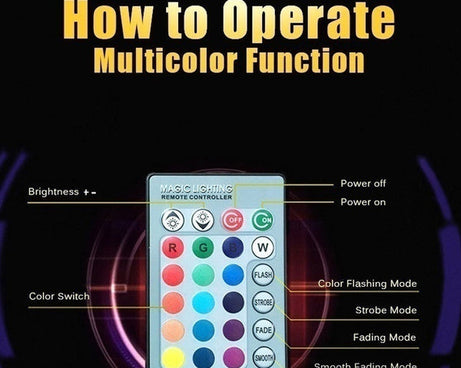 Remote-controlled LED bulb with multicolor light and Bluetooth sound.