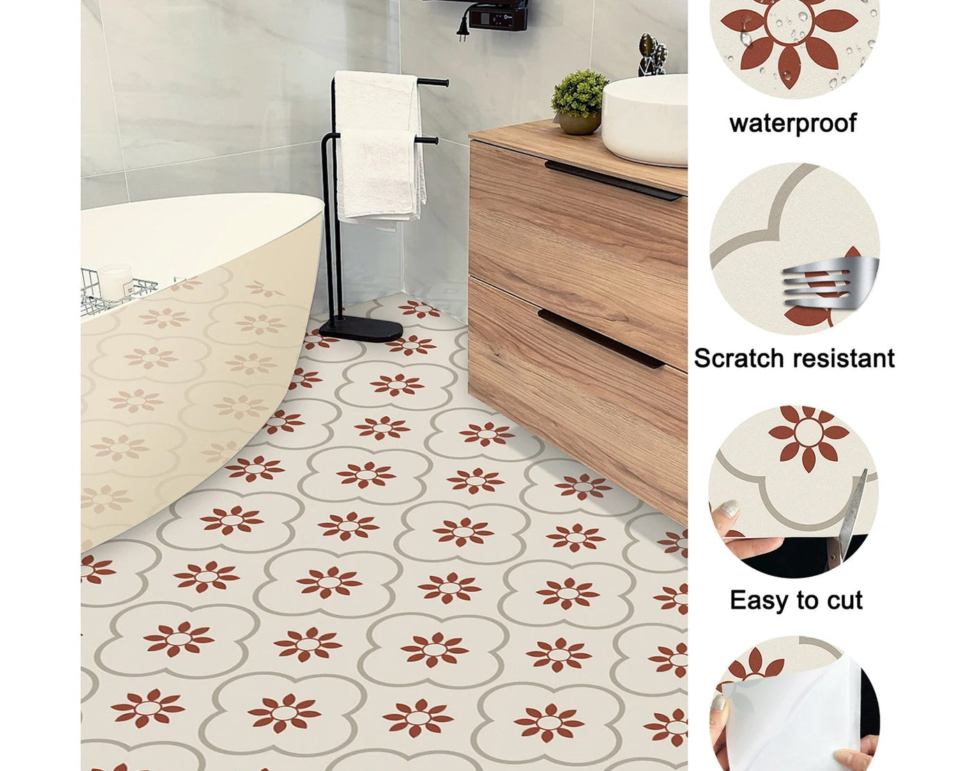 Peel and Stick Floor Tiles Kitchen / Bathroom Backsplash Sticker Detachable Waterproof DIY Tile Stickers for Wall Decoration Tiles Home Decoration (8x8 Inch / 1 pc Tiles)