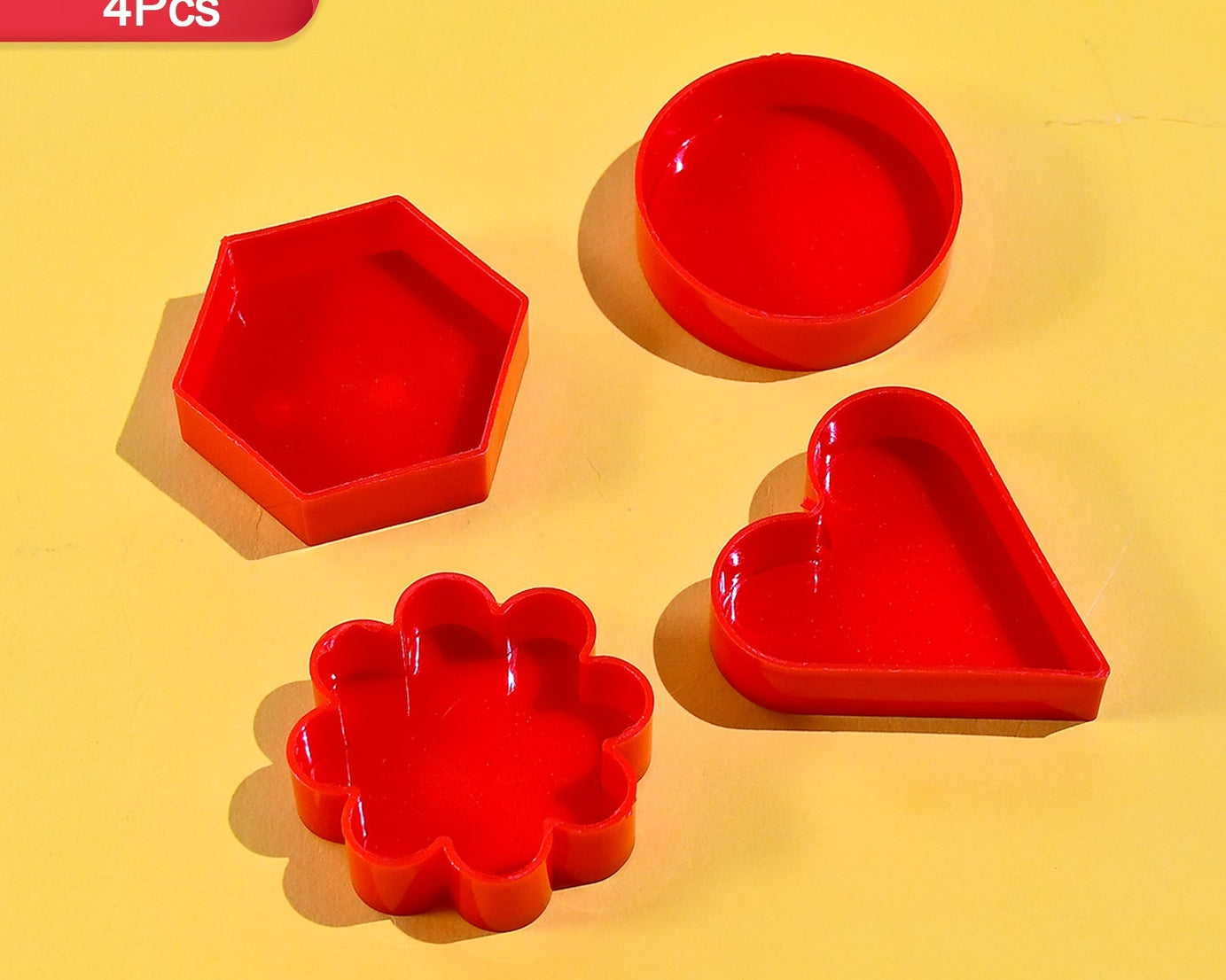 Cookie cutter set, 4 shapes: heart, round, star, flower.
