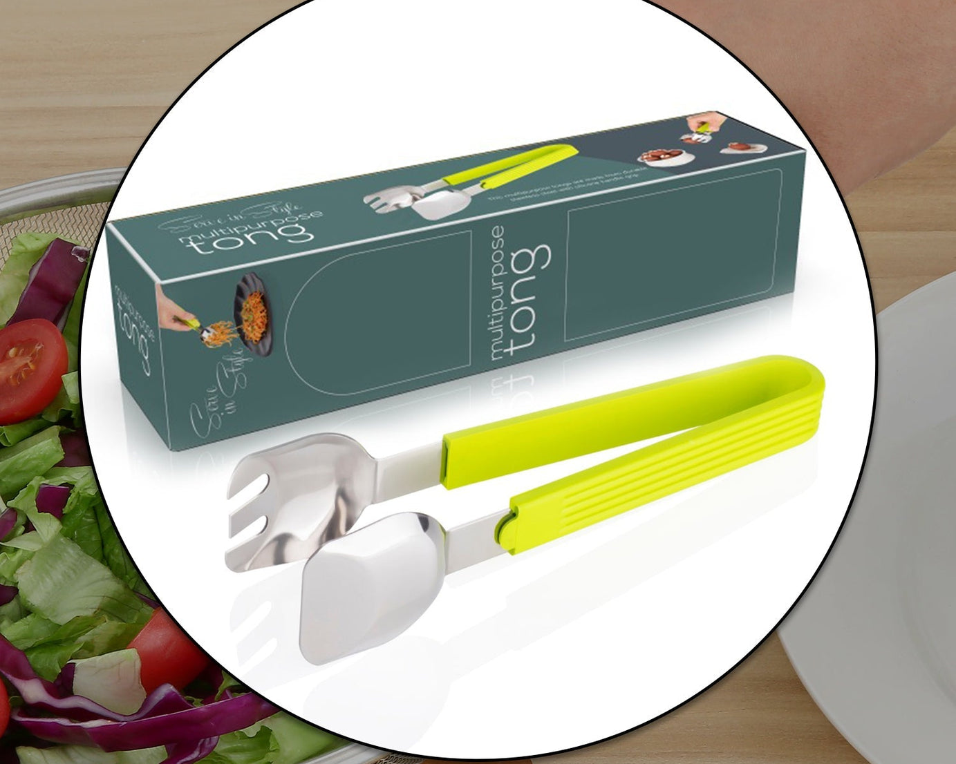 Practical salad serving tongs for holding and picking up food items.
