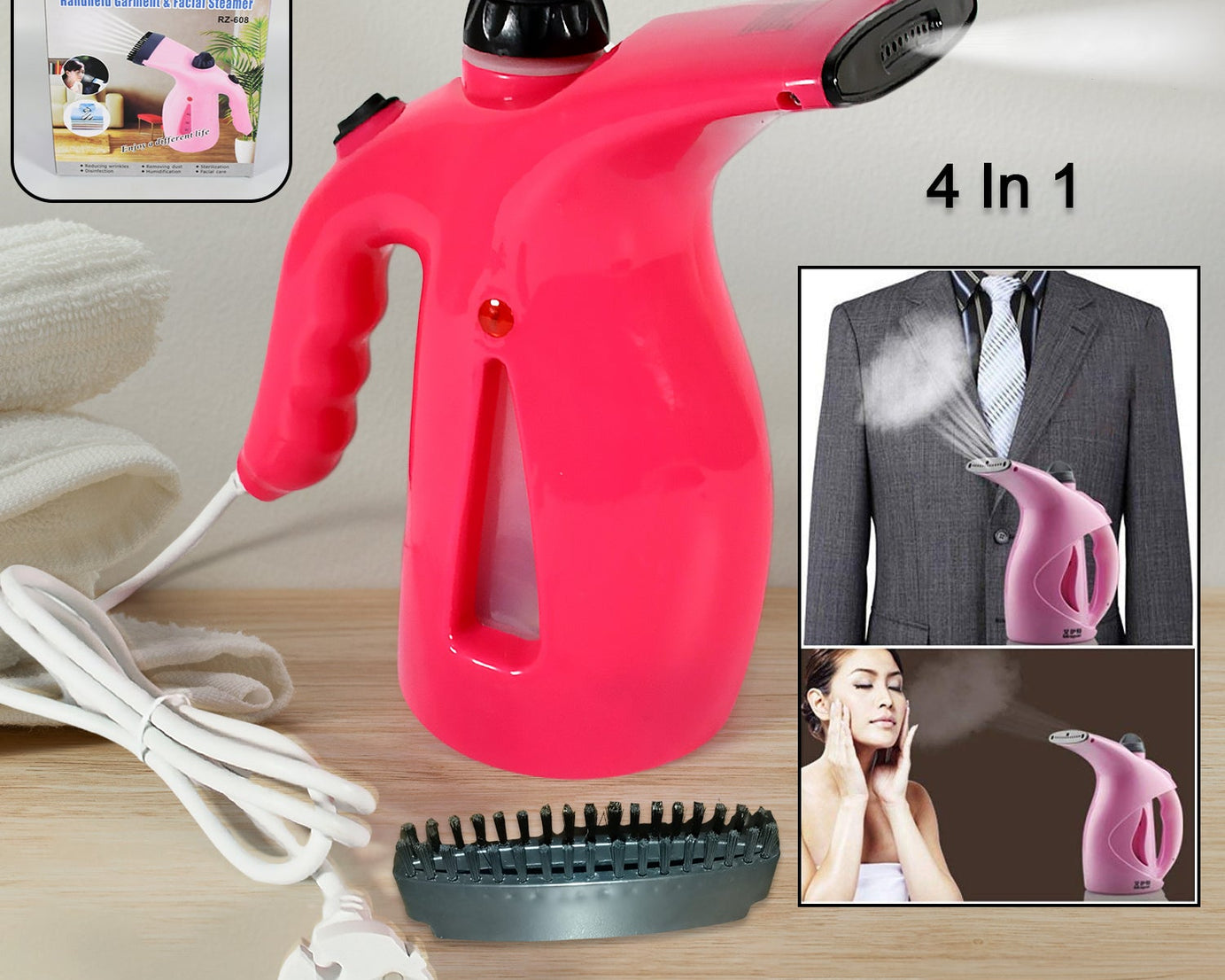 Portable 4 in 1 Handheld Garment Steamer & Facial Steamer Electric Iron Steam Portable Handy Vapor Steamer