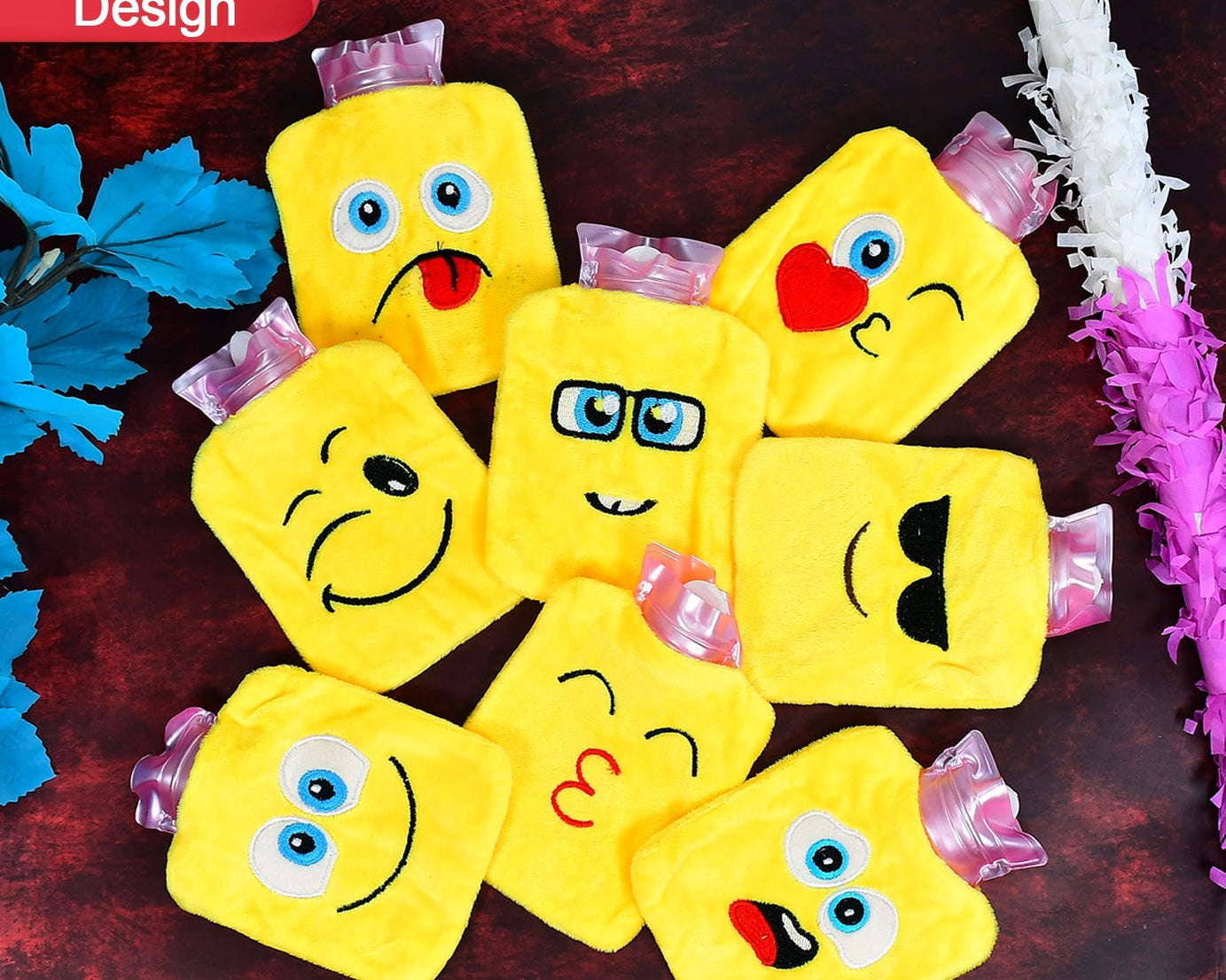 6535 1pc Mix Emoji designs small Hot Water Bag with Cover for Pain Relief, Neck, Shoulder Pain and Hand, Feet Warmer, Menstrual Cramps.
