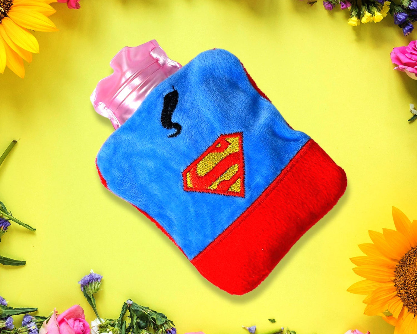 6530 Superman Print small Hot Water Bag with Cover for Pain Relief, Neck, Shoulder Pain and Hand, Feet Warmer, Menstrual Cramps.