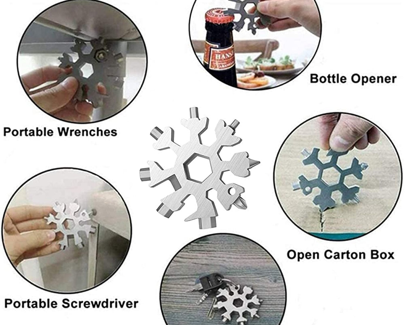 Durable & Portable 18 in 1 Snowflake Multi-Tool, Snowflake Bottle Opener Flat Phillips Screwdriver Kit Wrench