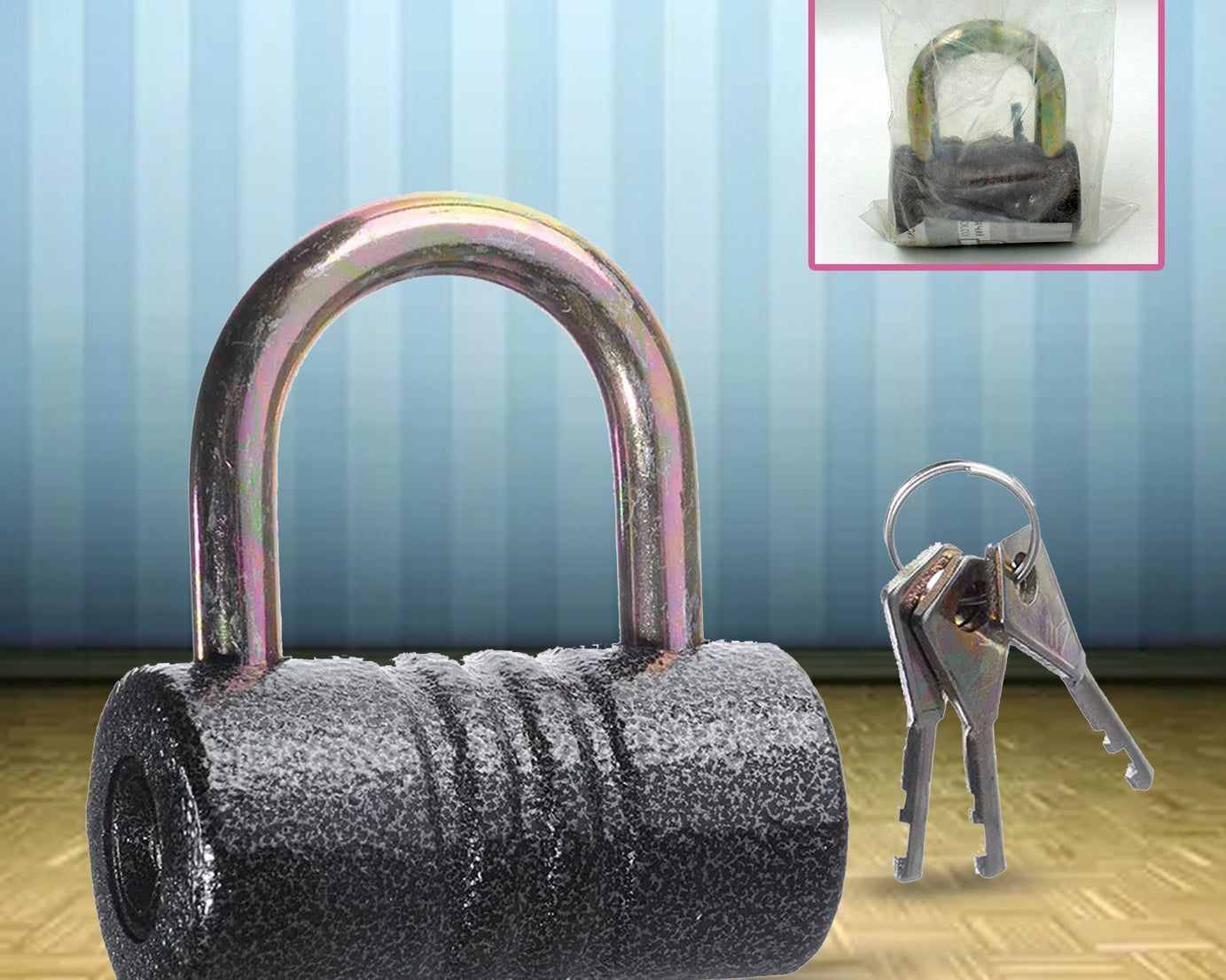 Iron Pad lock, Brass Core and Thickened Spray Black Iron Door Lock With 5 pc Keys for Home Dormitory, Waterproof Antirust Anti-theft Padlocks Outdoor Gate Shed Locks Warehouse Big Iron Door Drawer Lock (82 mm )