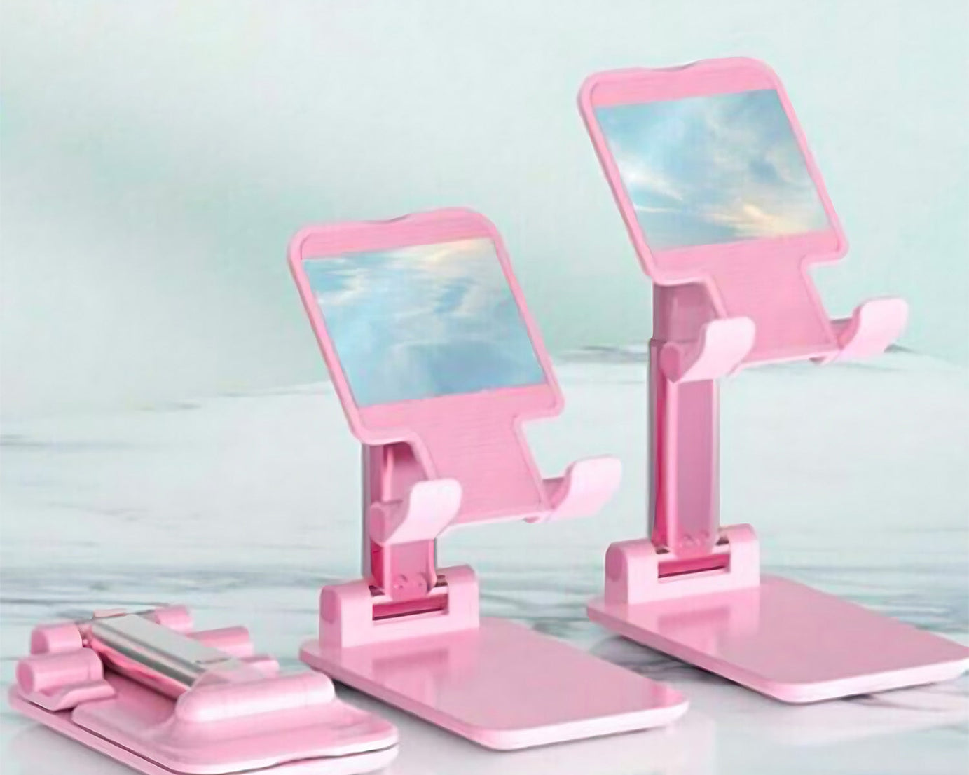DESKTOP CELL PHONE STAND PHONE HOLDER WITH MIRROR FULL 3-WAY ADJUSTABLE PHONE STAND FOR DESK HEIGHT + ANGLES PERFECT AS DESK ORGANIZERS AND ACCESSORIES