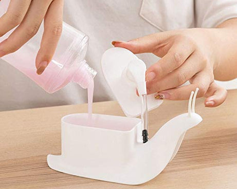 Liquid soap dispenser with a unique snail shape for portability.