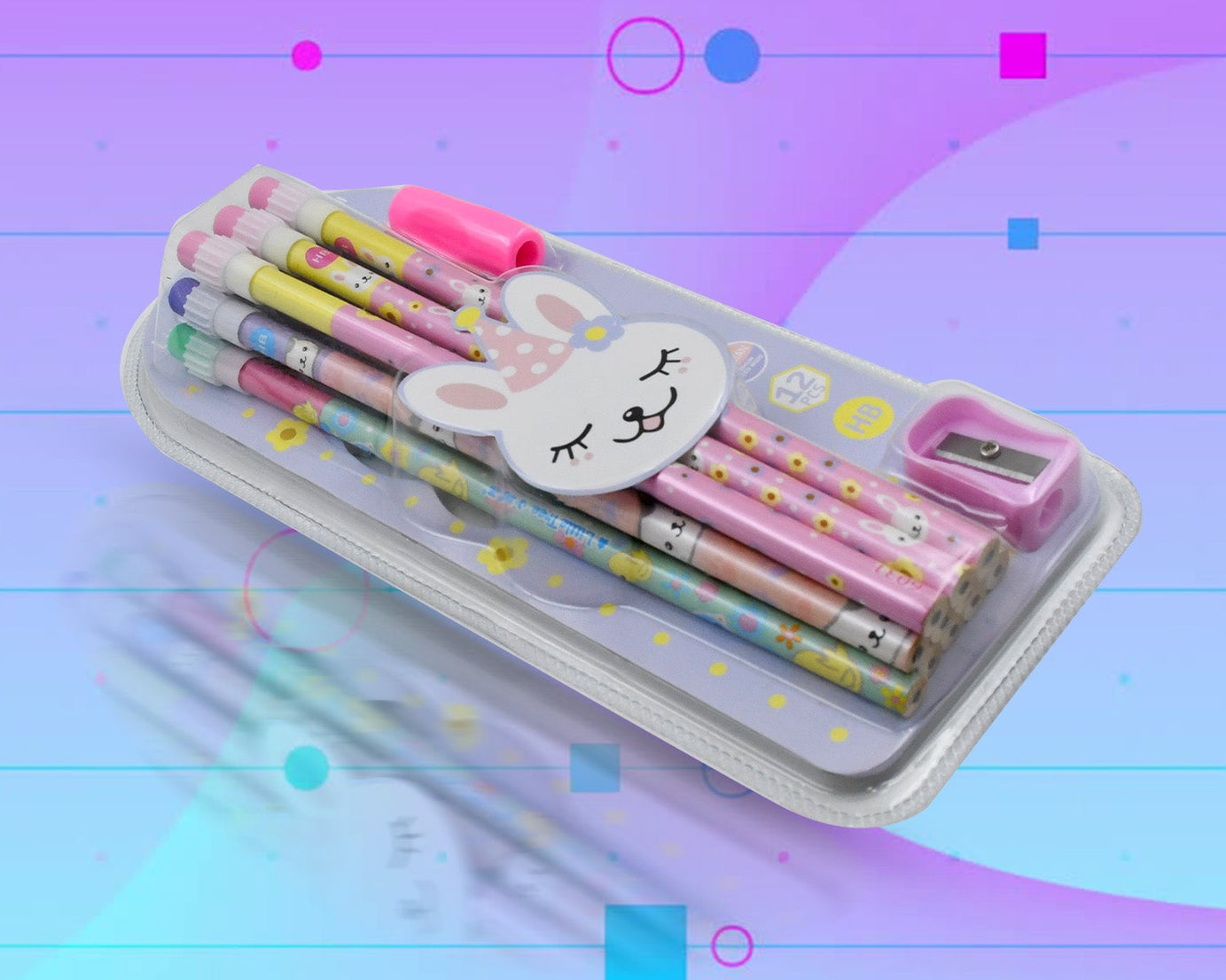 Cute Rabbit Bear Drawing Graphite Writing Pencil Set with Pencil Sharpener & Eraser, Pencil and Eraser Set with Eraser for Kids, for Girls, Fancy School Stationary, Birthday Party Return Gift (14 Pc Set)