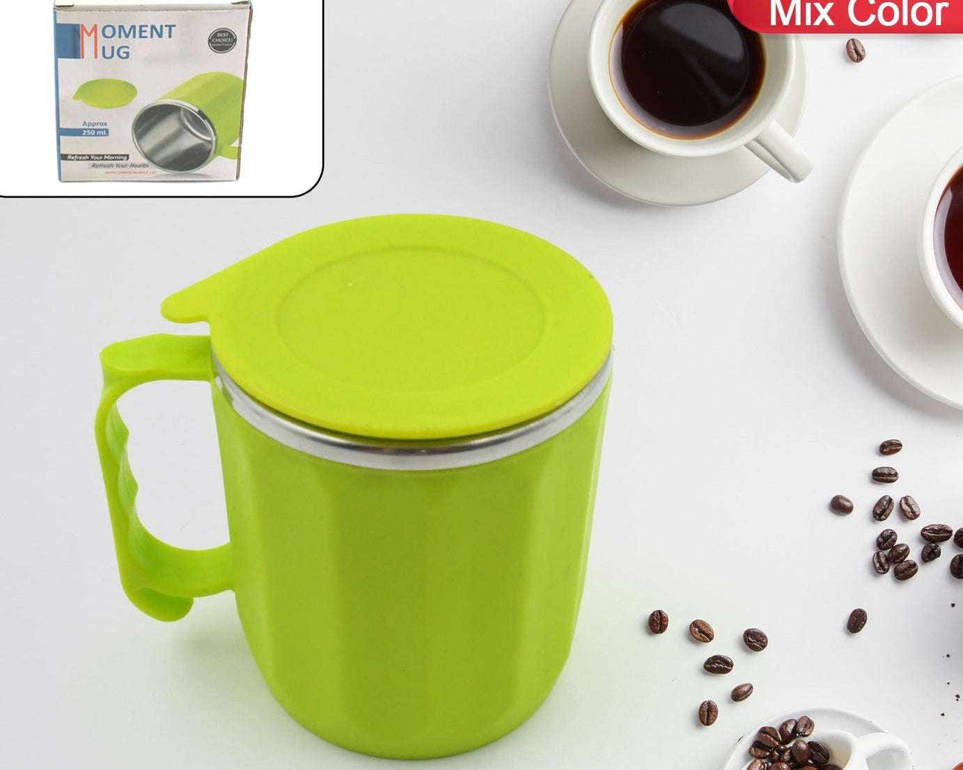 250ML Stainless Steel Mug: Insulated, Leakproof Lid, Hot/Cold Drinks (Mix Color)