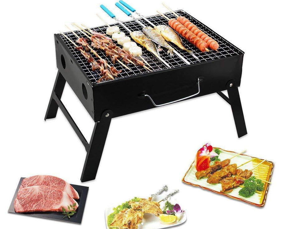 Black folding barbeque charcoal grill oven