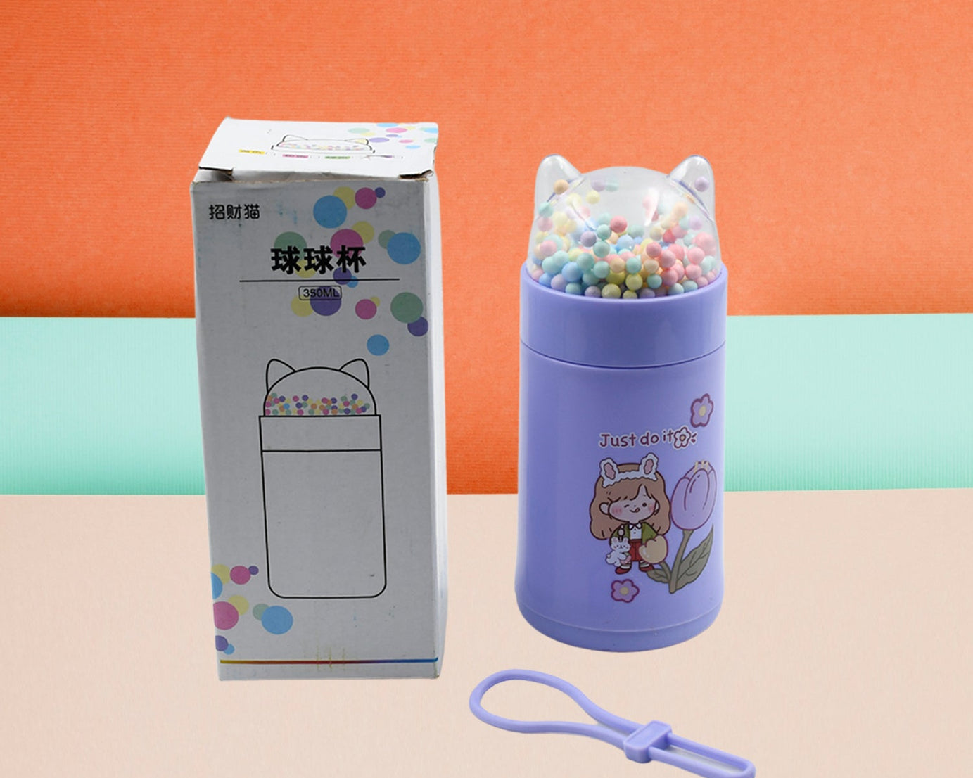 Girl Glass Water Bottle for School with Kid Sparkle Strap Cat Lid Sequins Glitter Glass Cup Birthday Gift Children 350ml (MOQ :- 75 pc)