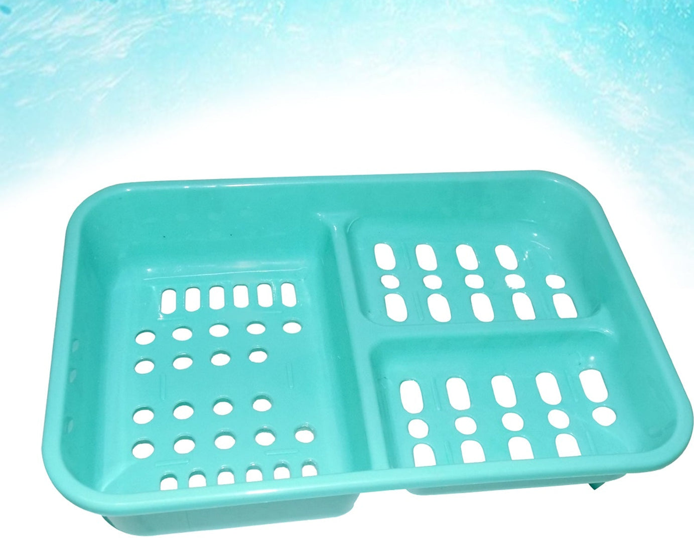 Plastic case for soap with three compartments, ideal for bathroom use.
