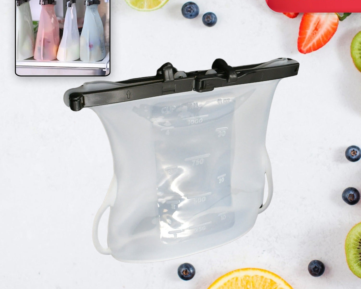 Reusable Silicone Food Storage Bag Set Leakproof Lock Reusable Flat Bottom Freezer Bags, Sandwich Bags, Silicone Food Grade Kids Snack Bags, BPA Free Microwave Dishwasher Safe (1 Pc)