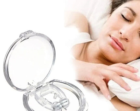 Compact anti-snoring nose clip designed for comfortable sleep and reduced snoring.