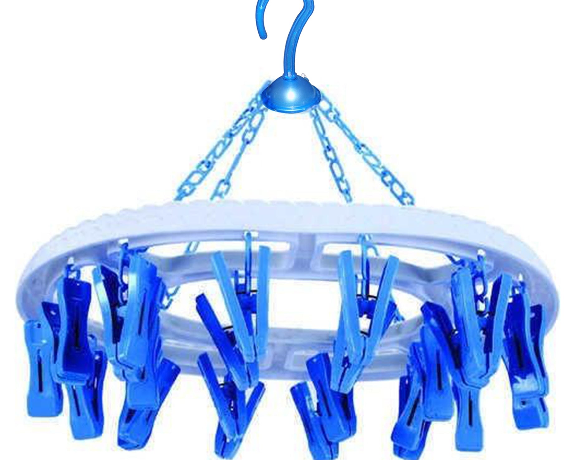 Round plastic cloth drying stand with 18 clips in multicolour.