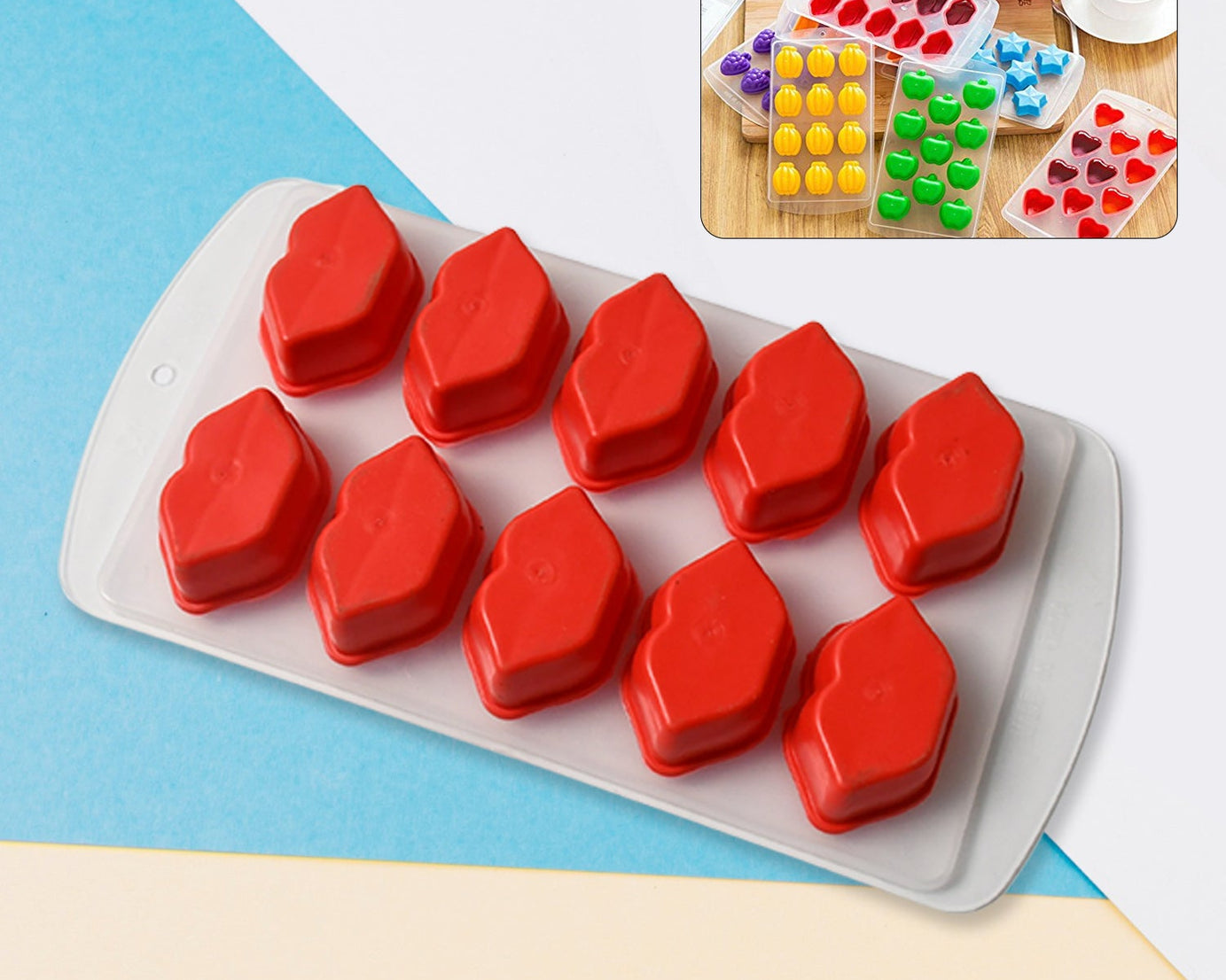 Silicone Mold Ice Cube Tray Creative Sweet Multi Type Ice Tray Buckets, Ice Cube Trays Multi Fruit Shape Ice Tray (1 Pc)