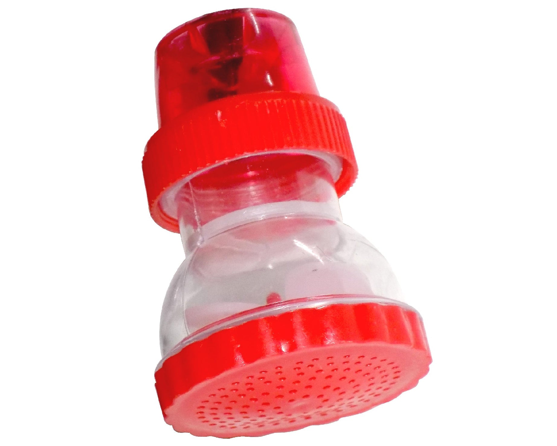 Large plastic shower head faucet with 360-degree rotation.