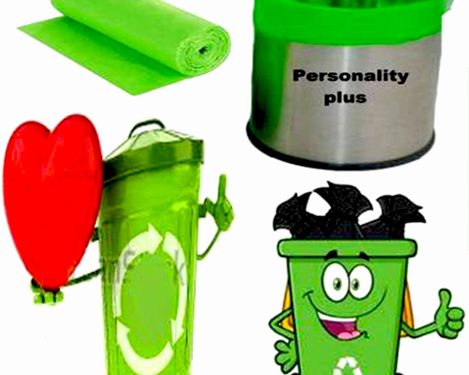 Green biodegradable trash bags for responsible waste handling.