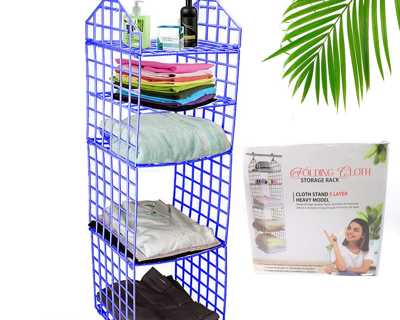 Multipurpose 5 Layer Folding Clothes Storage Racks||Closet for Students Wardrobe Shelves Socks, Scarf, t-Shirt, etc||Hanging Organizer Storage Holders & Racks