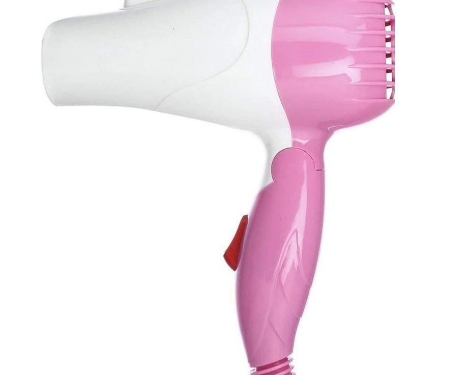 Folding hair dryer with 2-speed settings.