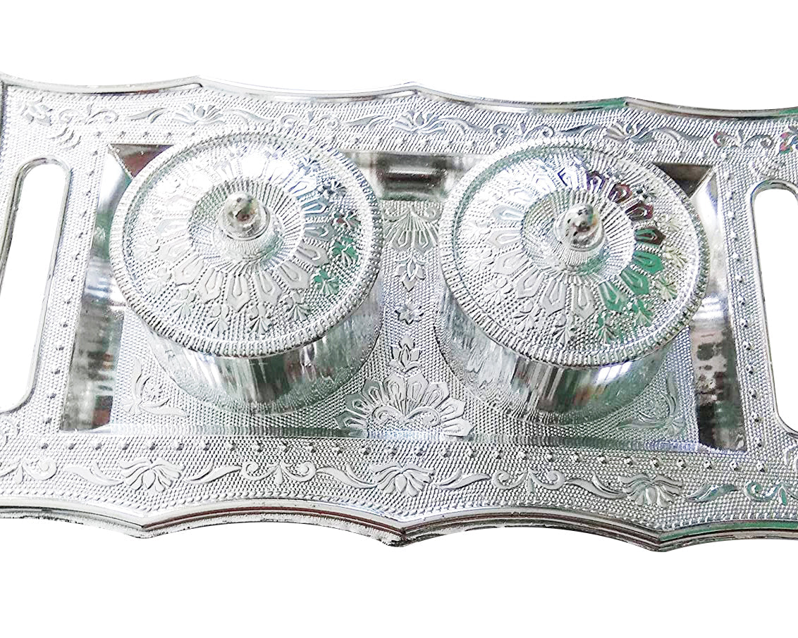 Decorative storage tray with multiple compartments.