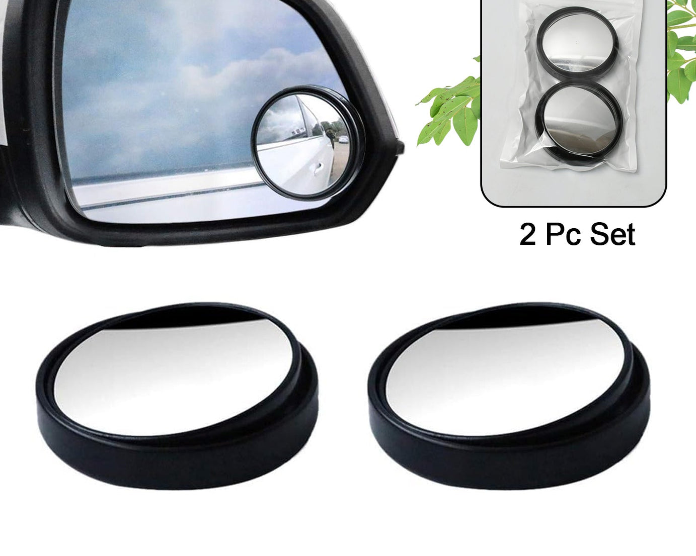 360DEGREE BLIND SPOT ROUND WIDE ANGLE ADJUSTABLE CONVEX REAR VIEW MIRROR - PACK OF 2