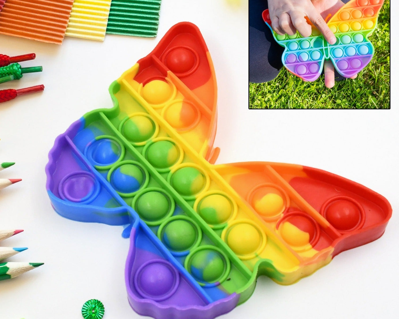 Pop Fidget Toy Push Pop Bubble Fidget Sensory Toy for Kids and Adults Fidget Popper Stress Reliever Sensory Fidget Poppers (Butterfly & Car Shape / 1 Pc)