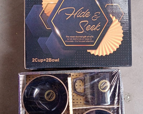 Hide & Seek Ceramic Tea / cups With Round Serving Bowl (4 Pcs set)