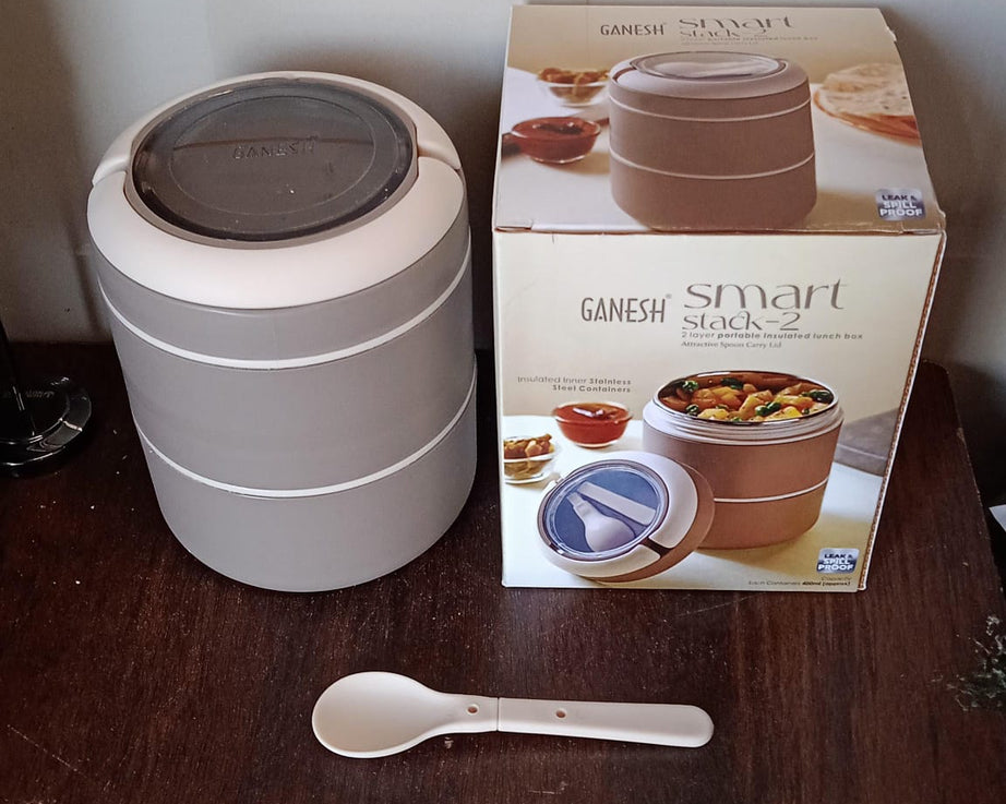 Ganesh Smart Stack 2 Layer Portable Lunch Box Stainless Steel Airtight Leak-Proof Lunch Box for Office, School, Picnic: Color May Vary (2 Layer)