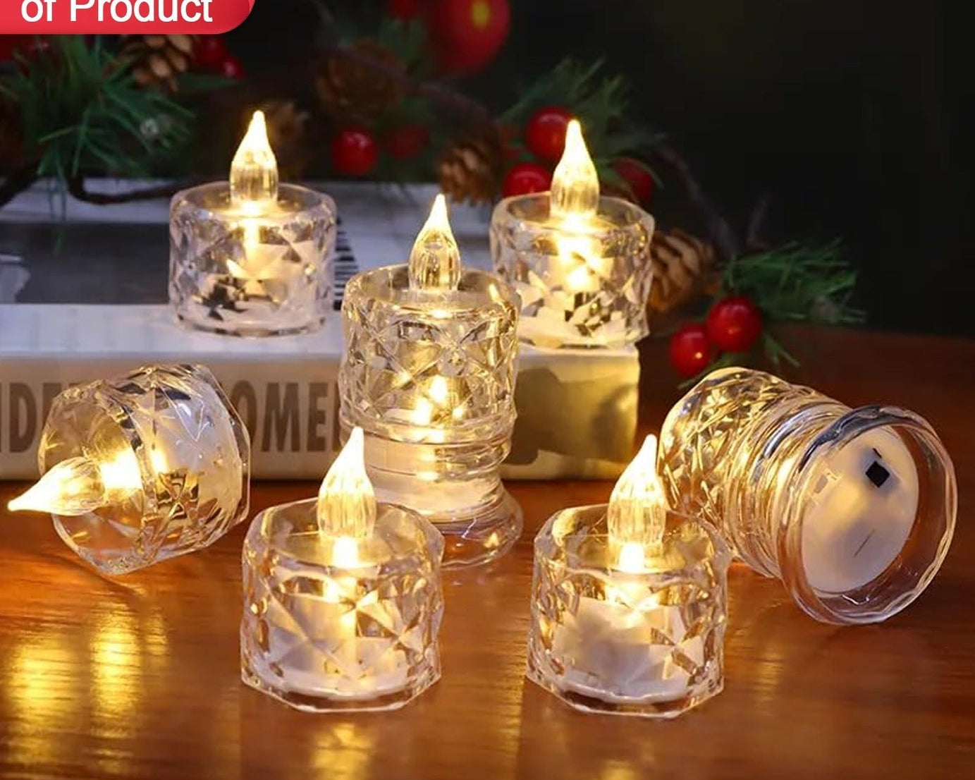12 Pcs Flameless and Smokeless Decorative Acrylic Candles Transparent Led Tea Light Candle for Gifting, House, Diwali, Christmas, Festival, Events Decor Candles
