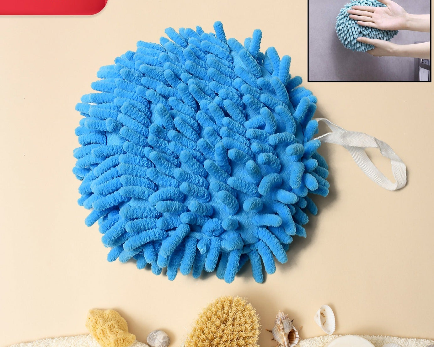 Hand Towels for Bathroom, Kitchen Hand Towel Hand Dry Towels Absorbent Soft Hanging Hand Bath Towels Microfiber Plush Chenille Hand Towel Ball Machine Washable Bathroom with Loop (1 Pc)