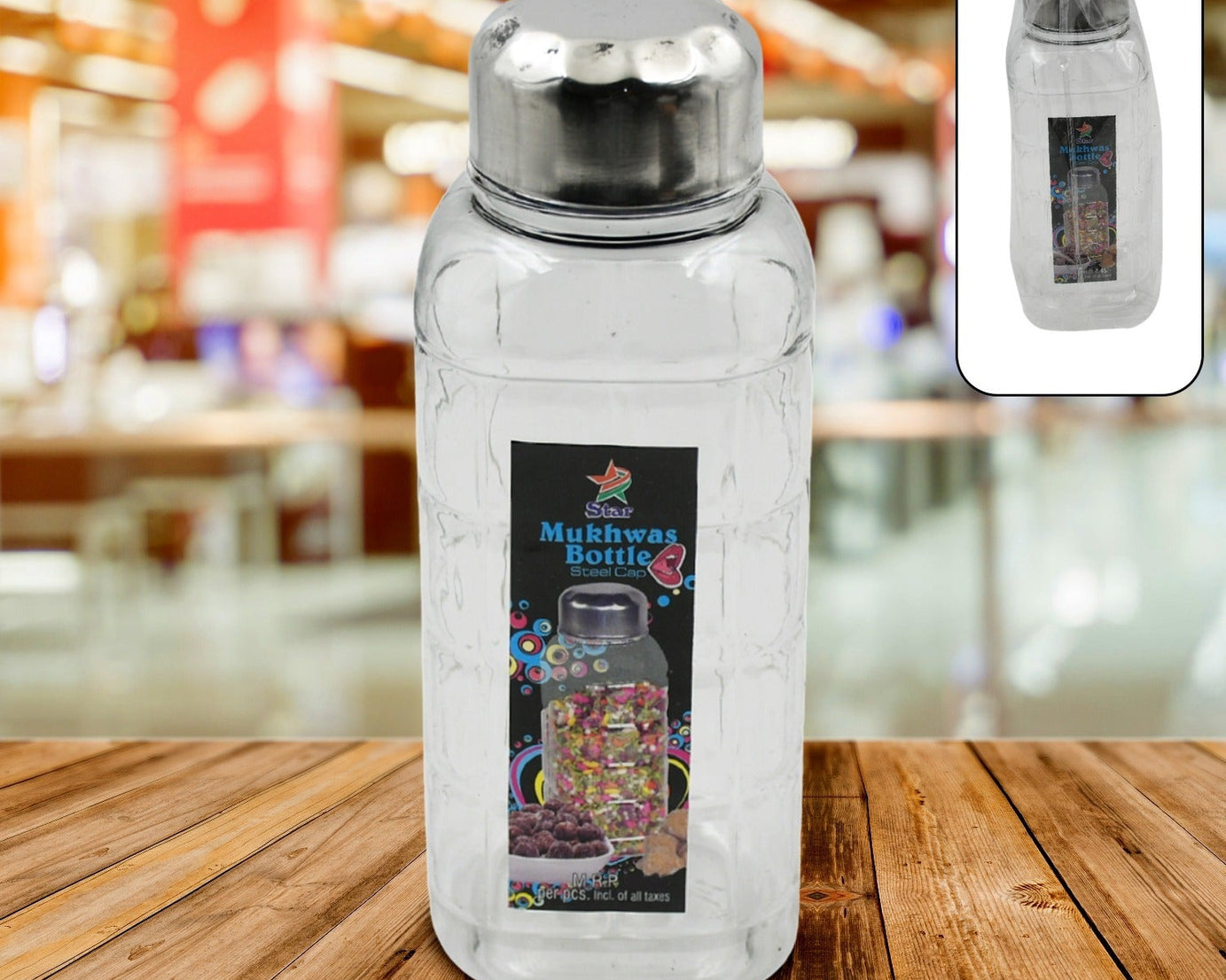Plastic Transparent Mukhwas Bottle With Steel Cap / Mouth Freshener / Dryfruits Multipurpose Air Tight and BPA Free Kitchen Storage Bottle (1 Pc)