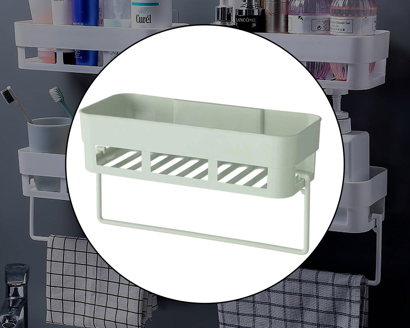 Wall holder storage rack, suitable for kitchen and bathroom.