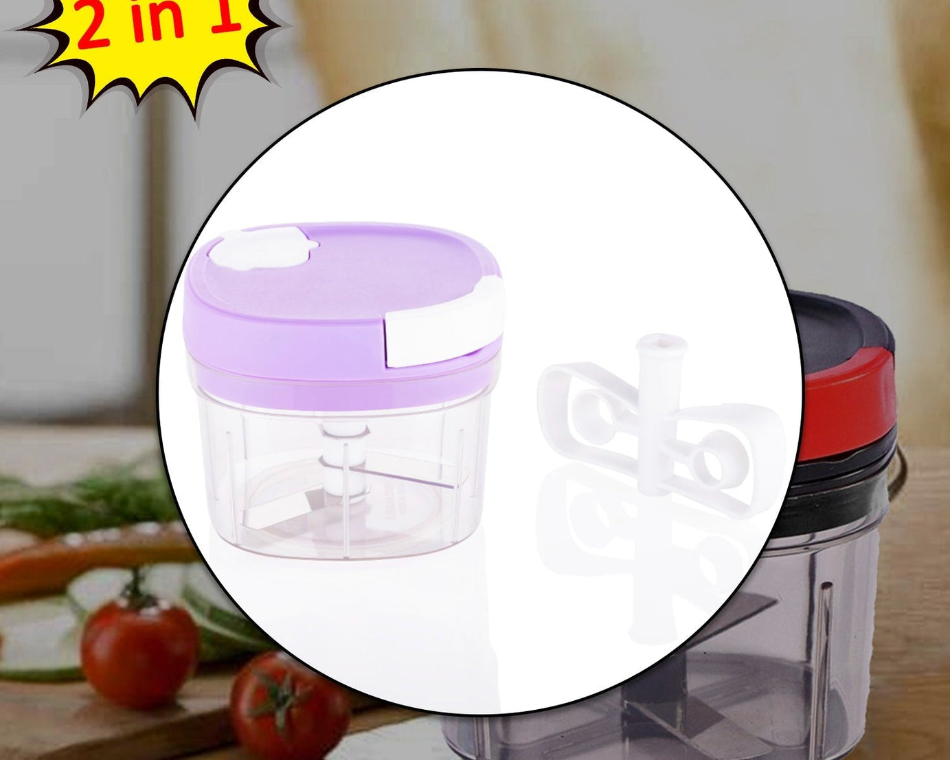 2in1 chopper and slicer with a transparent bowl for home cooking