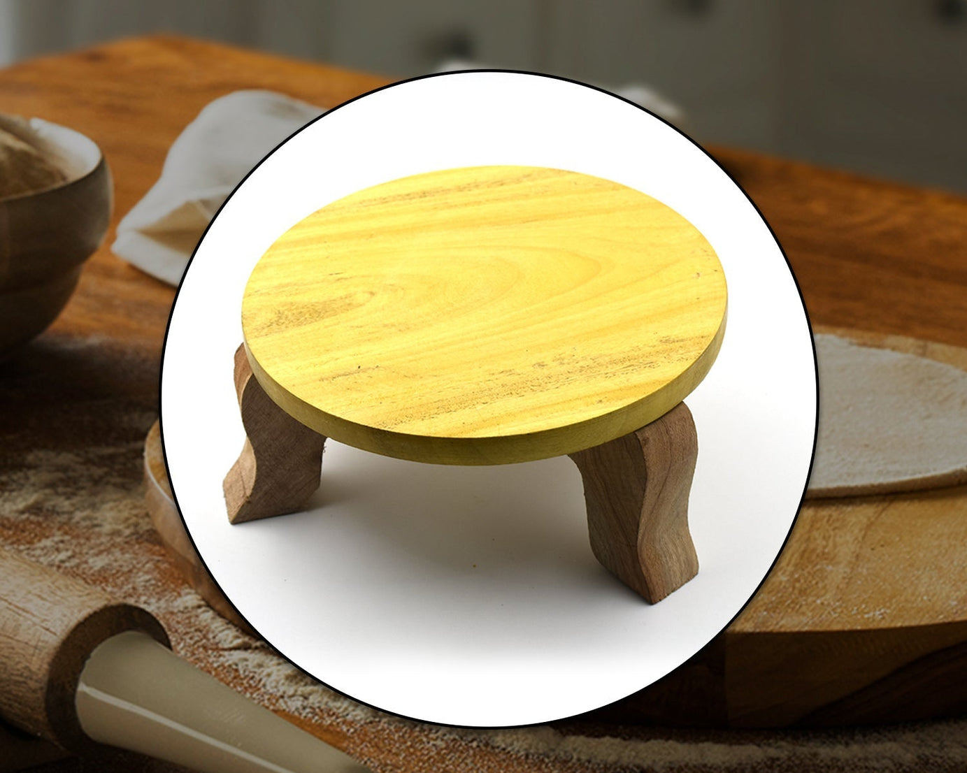 Traditional wooden patala for rolling rotis, perfect for home cooking