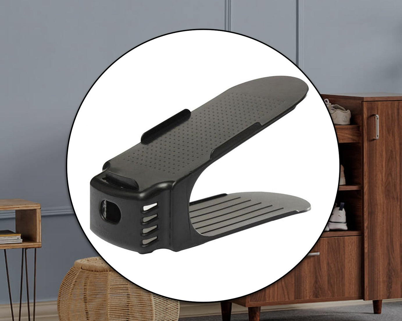 Foldable shoe organizer for compact storage.